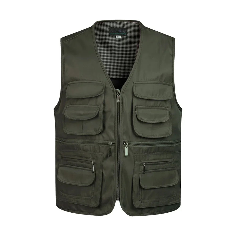 2021 homens multi-bolso clássico colete masculino sem mangas descarga sólida casaco de trabalho fotógrafo tático malha colete jaqueta
