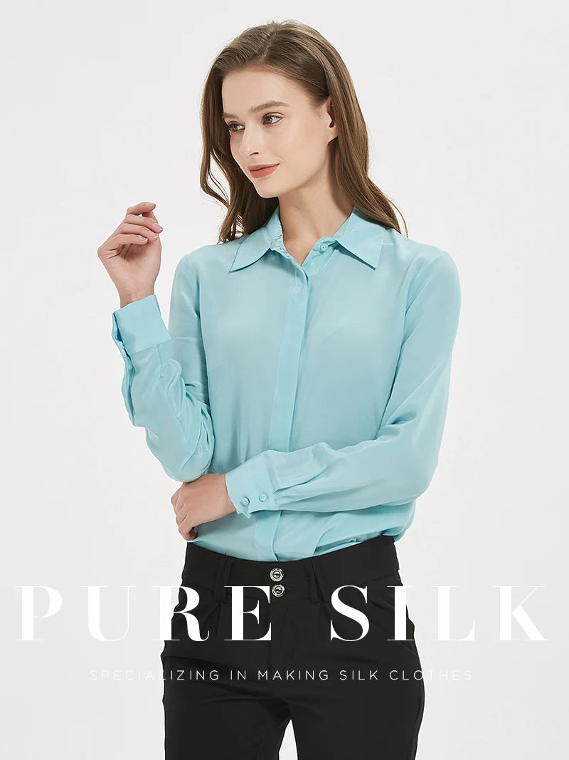 Suyadream camisas femininas de seda 100% seda real sólida manga comprida botão chique blusas 2025 primavera verão escritório senhora topo branco