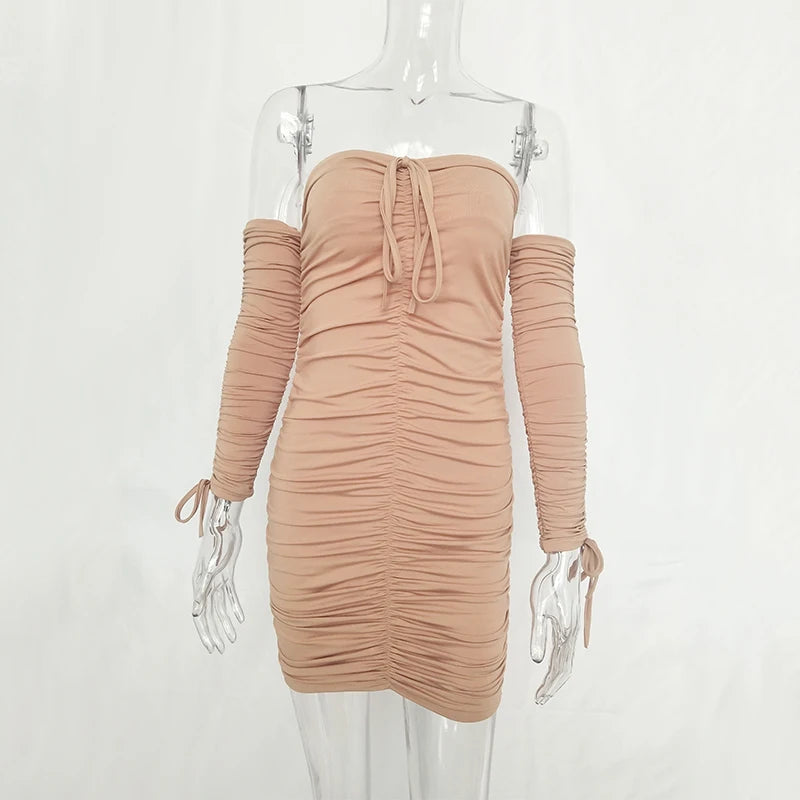 Articat feminino outono inverno bandage vestido feminino 2022 sexy fora do ombro manga longa magro elástico bodycon vestidos de festa