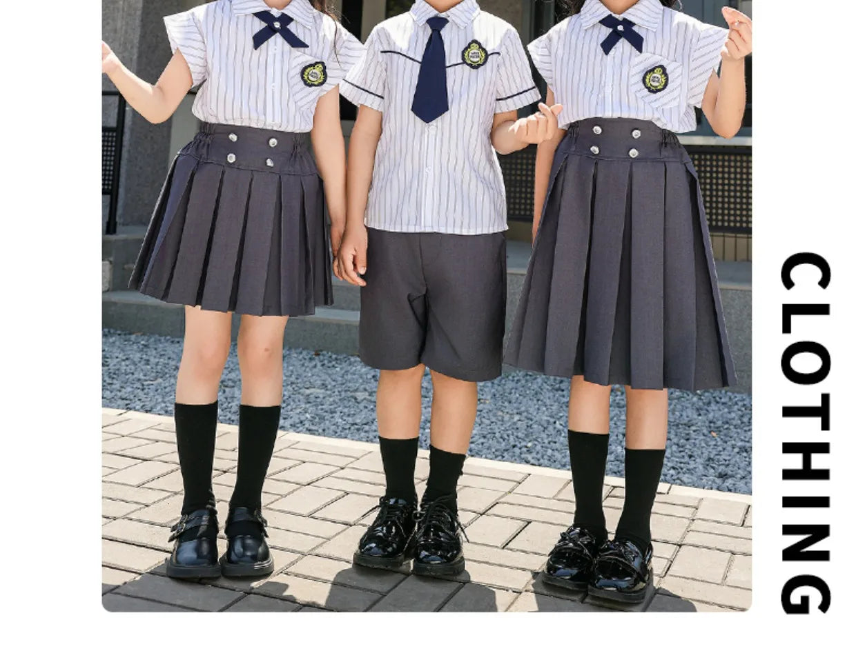 Meninas coreano japonês preppy listrado blusa saias meninos camisas shorts crianças conjuntos de roupas verão estudantes uniformes escolares