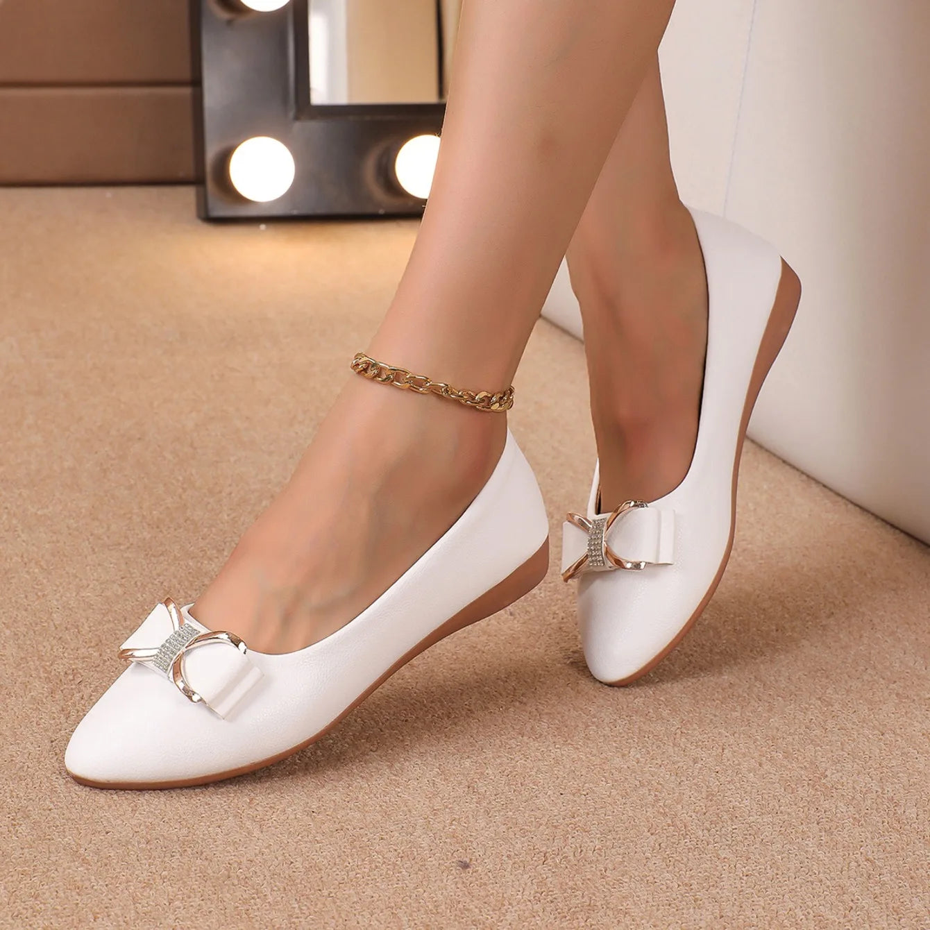 Novas mulheres apartamentos sapatos ballets fivela de metal arco mocassins planos mulheres grandes metros moda mary jane sapatos para mulher zapatos de mujer