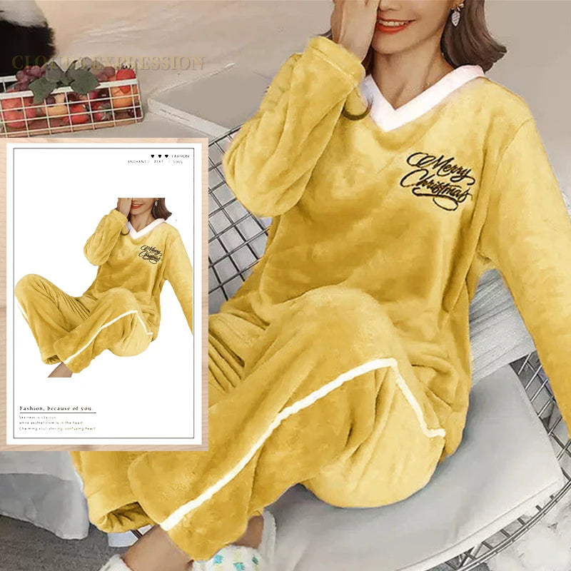 Outono inverno flanela conjuntos de pijamas femininos moda xadrez impresso teddy pijamas veludo homewear kawaii meninas pijamas mujer pijama