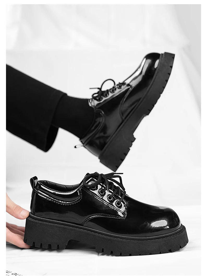 Sapatos de couro casual para casal, sola grossa, antiderrapante, conforto, roupas de trabalho masculinas e femininas, tamanho grande, sapatos com renda, 4ª temporada
