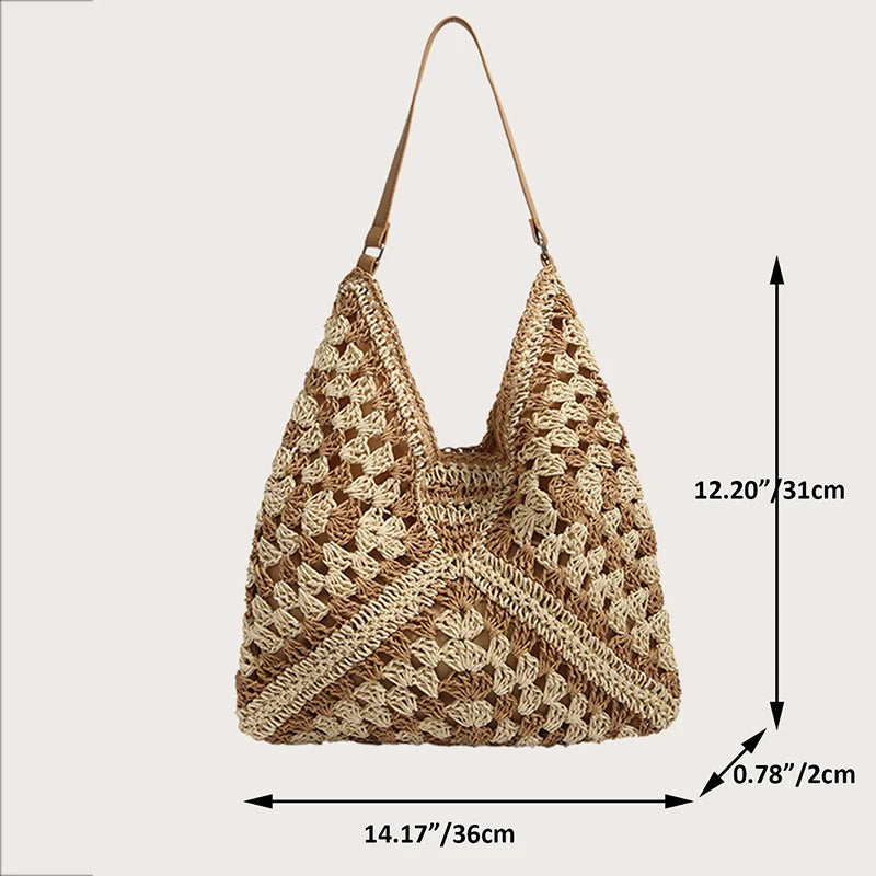 Bolsa de ombro de palha tecida feminina popular bolsa de tamanho médio com alça para férias na praia