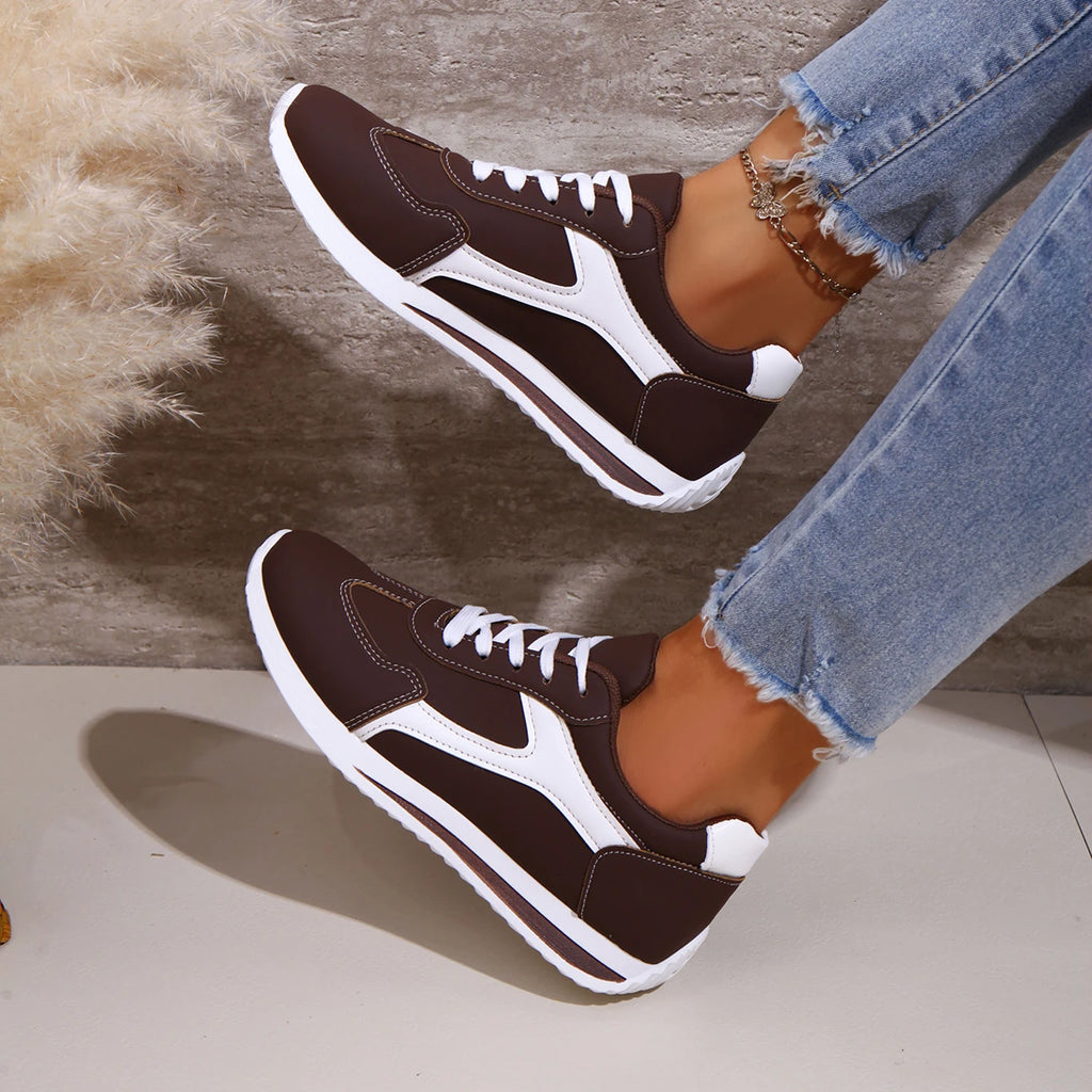2025 primavera novas mulheres tênis confortáveis ao ar livre moda versátil plana casual tênis rendas até sapatos esportivos femininos plus size