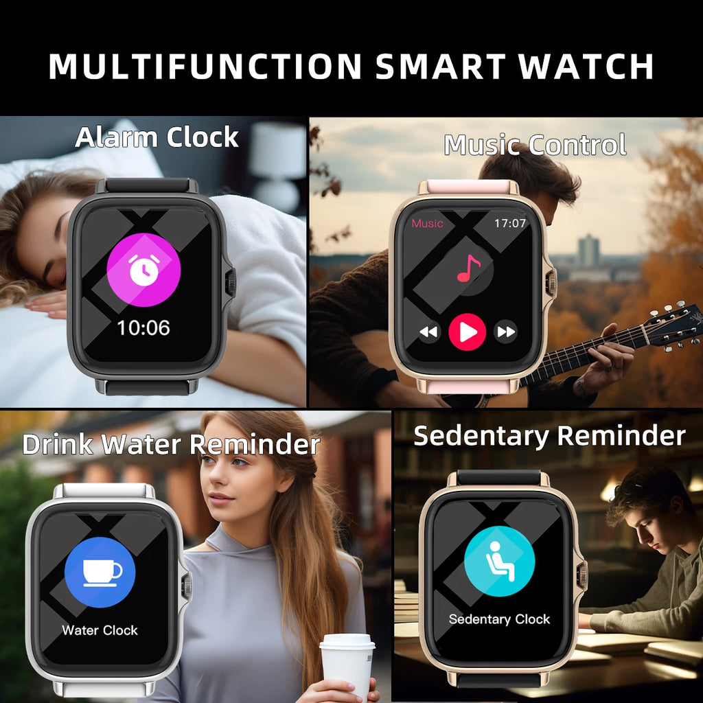 Relógio inteligente de 1,83 '' com mensagem, resposta, chamada, monitoramento do sono, pedômetro esportivo, alertas de informações para iPhone Android