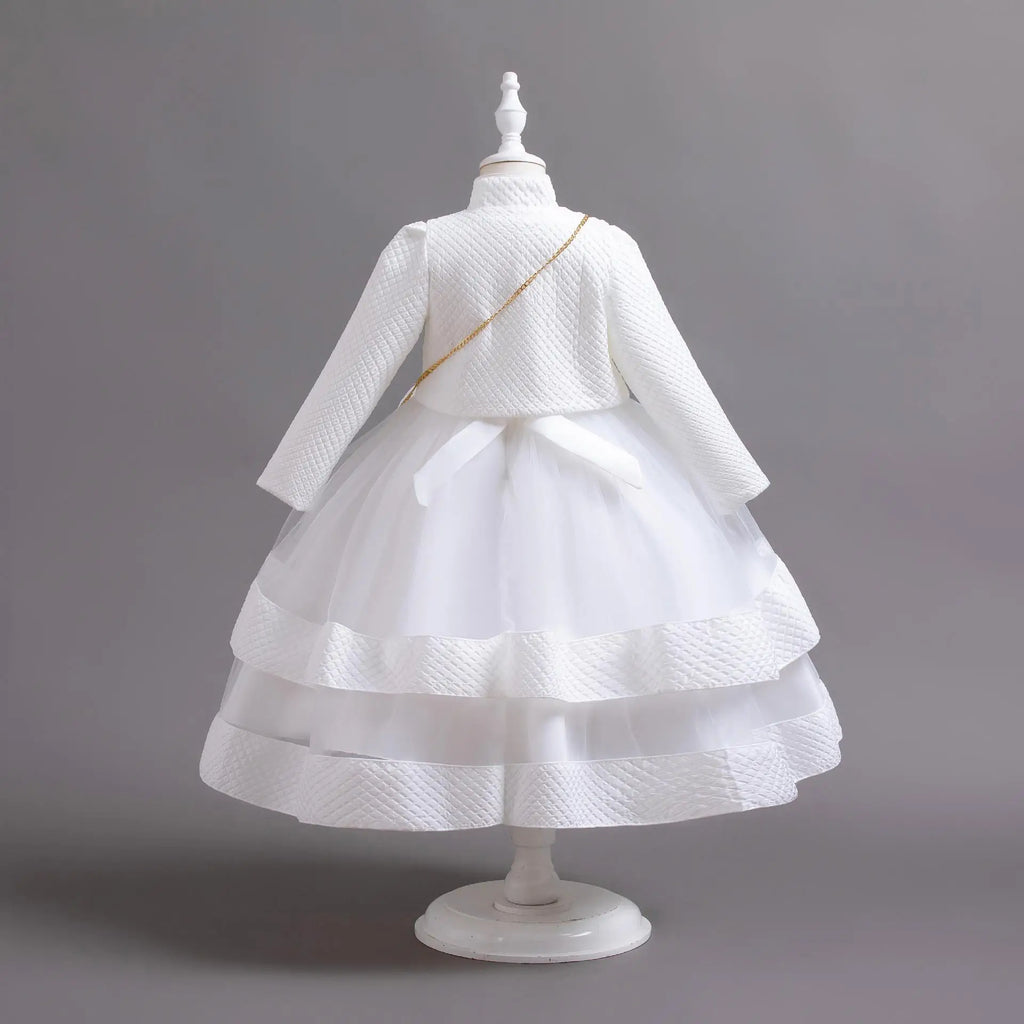 Novo outono/inverno vestido de festa de manga longa elegante menina bordado vestido de desempenho de natal saco de presente para crianças de 3 a 11 anos