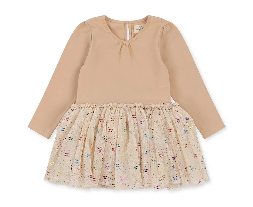 Verão ks bebê meninas cereja malha vestido crianças roupas meninas vestidos de princesa saias festa de natal manga longa vestidos
