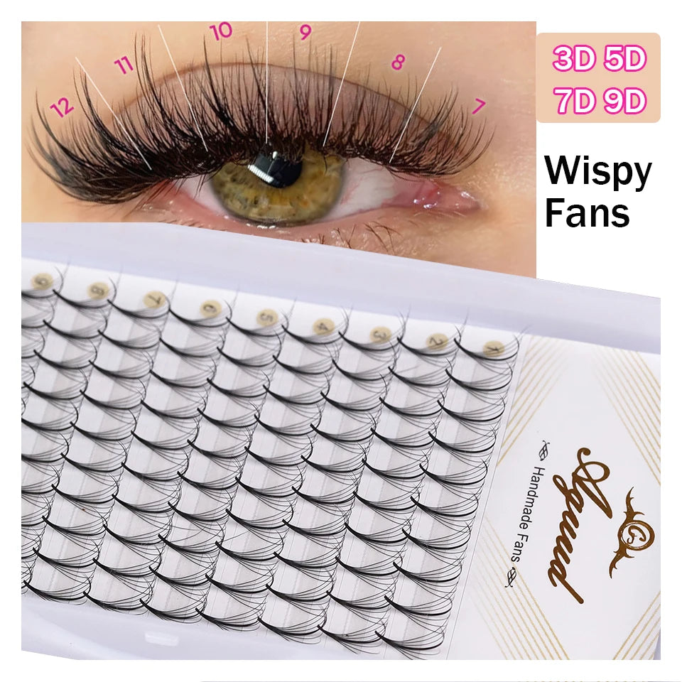 Aguud 3d/5d/7d/9d fino pré-fabricado fãs lash extensão pontiaguda base promade pico fãs cluster cílios volume russo lash extensão