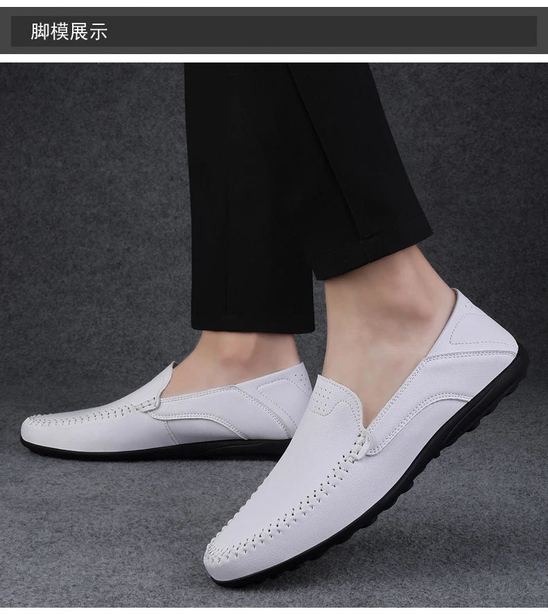 Mocassins Masculinos de Couro Genuíno Slip-On Casuais Estilo Náutico Formais Artesanais Designer 2025 Zapatillas Hombre