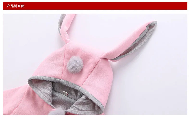 Jaqueta de algodão quente para bebês com orelhas de coelho, roupas infantis, casaco infantil, casacos, outono, primavera