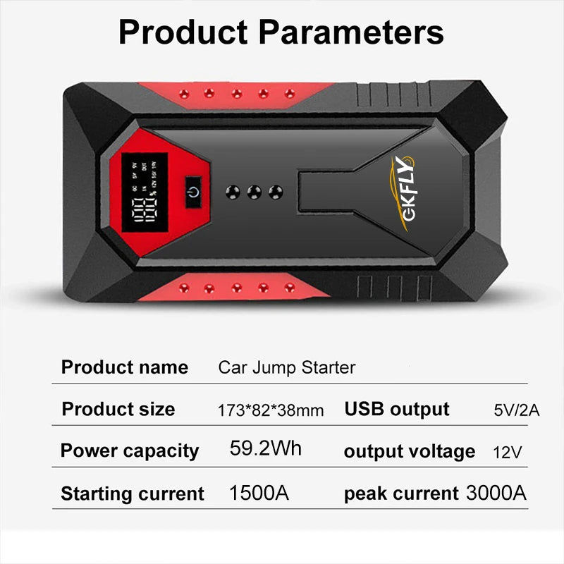 GKFLY 2000A/3000A/4000A Carregador de Bateria para Carros a Gasolina e Diesel, Power Bank e Auxiliar de Partida para Automóveis