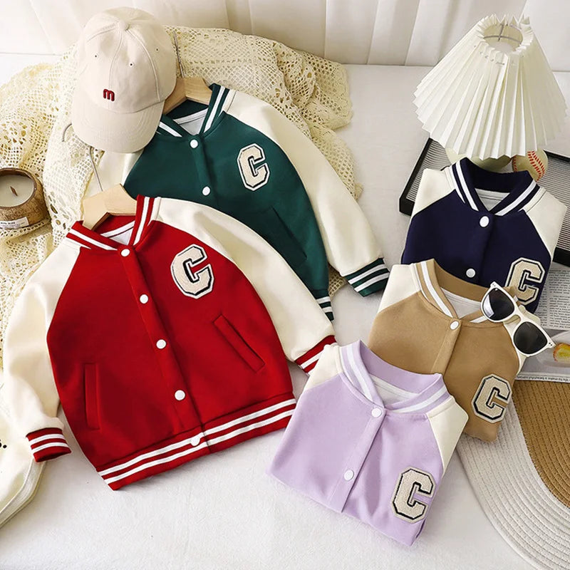 Meninos meninas jaquetas de beisebol crianças carta outono casaco nova primavera moda esportes outerwear crianças casual retalhos roupas 2-10y