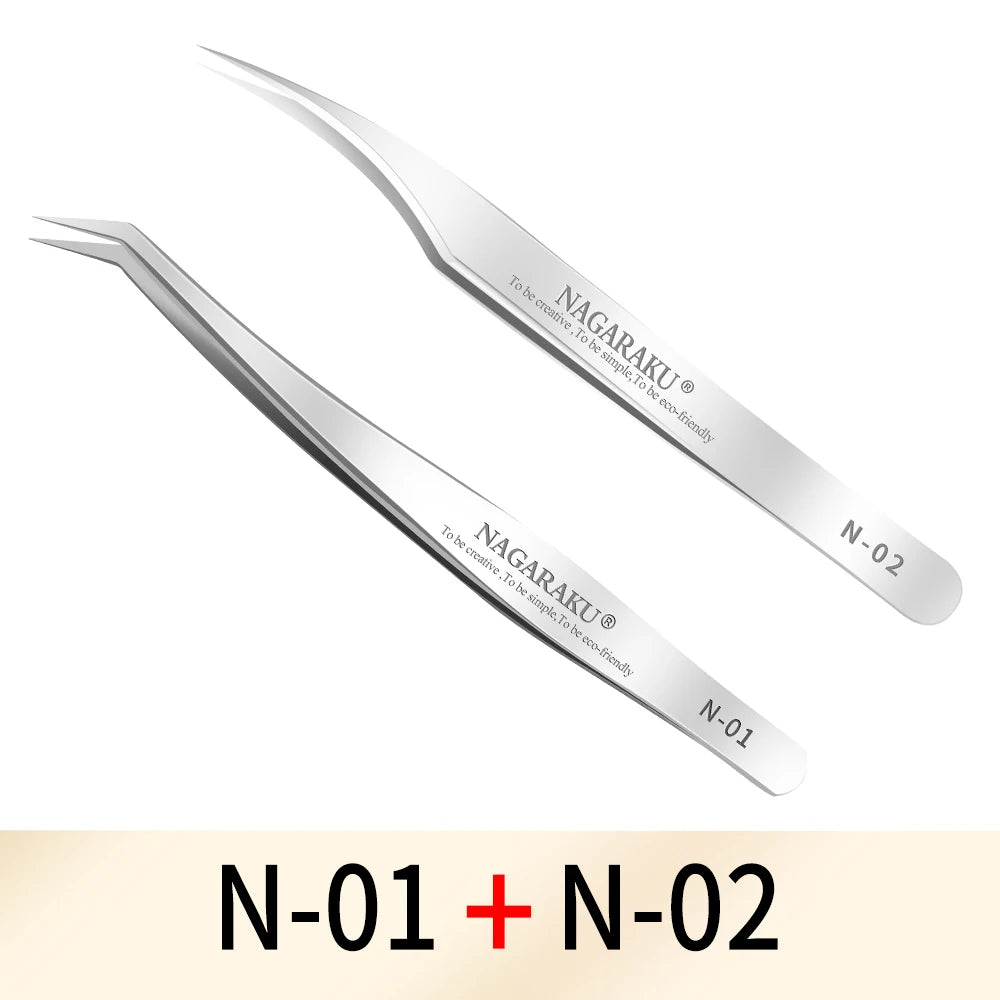 NAGARAKU Maquiagem Cílios 2 pçs conjunto N-01 N-02 Pinças de Cílios NH-12 NH-15 Cílios Preciso ST-12 ST-15 Pincet Inoxidável