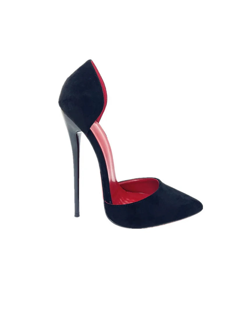 Sapatos Femininos de Salto Alto Flock de 16cm, Sapatos Sexy para Cosplay Masculino, Preto, Forro Vermelho, Slip On, Cores Personalizadas