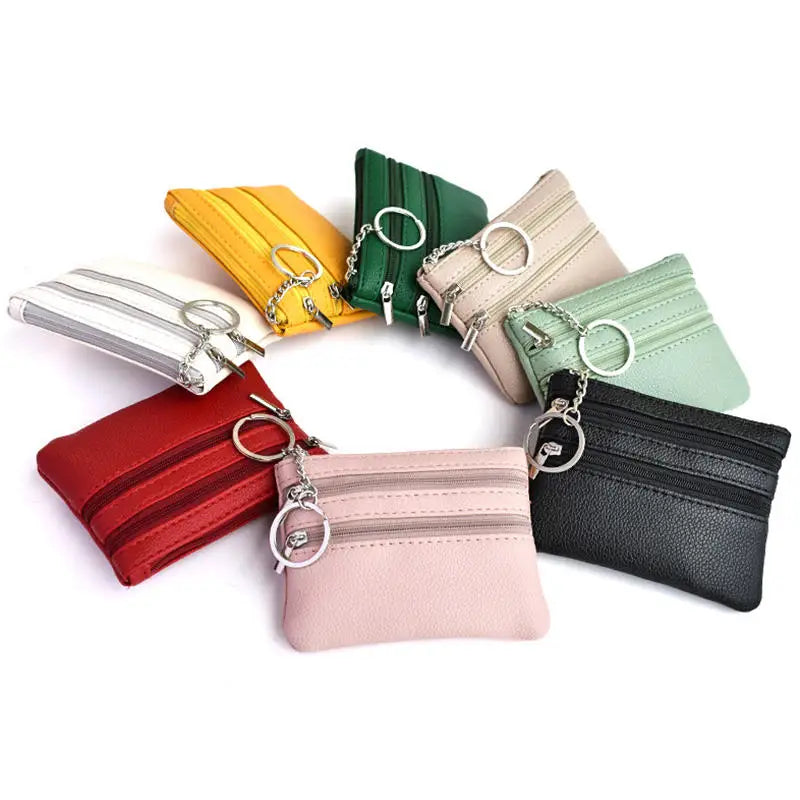 Bolsa de moedas de couro pu 2025 novo com chaveiro bolsa de bolso à prova d'água com zíper resistente ao desgaste porta-cartões de crédito masculino