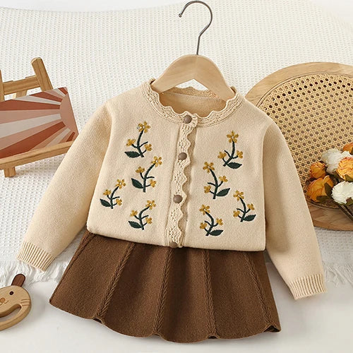 2025 novo outono 0-5yrs bebê meninas conjunto de roupas manga comprida malha cardigan casaco + saia curta crianças roupas de malha terno
