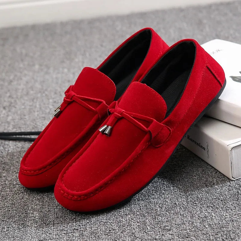 Primavera verão azul camurça mocassins homens deslizamento em mocassins macios respirável apartamentos sapatos de condução sapatos casuais de couro feitos à mão