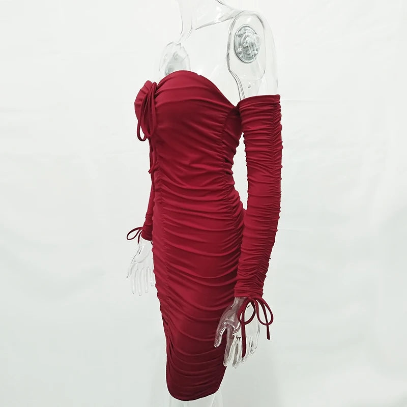 Articat feminino outono inverno bandage vestido feminino 2022 sexy fora do ombro manga longa magro elástico bodycon vestidos de festa