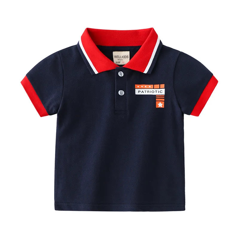 Moda meninos polo camisas de algodão em linha reta formal criança camiseta verão crianças roupas dos miúdos