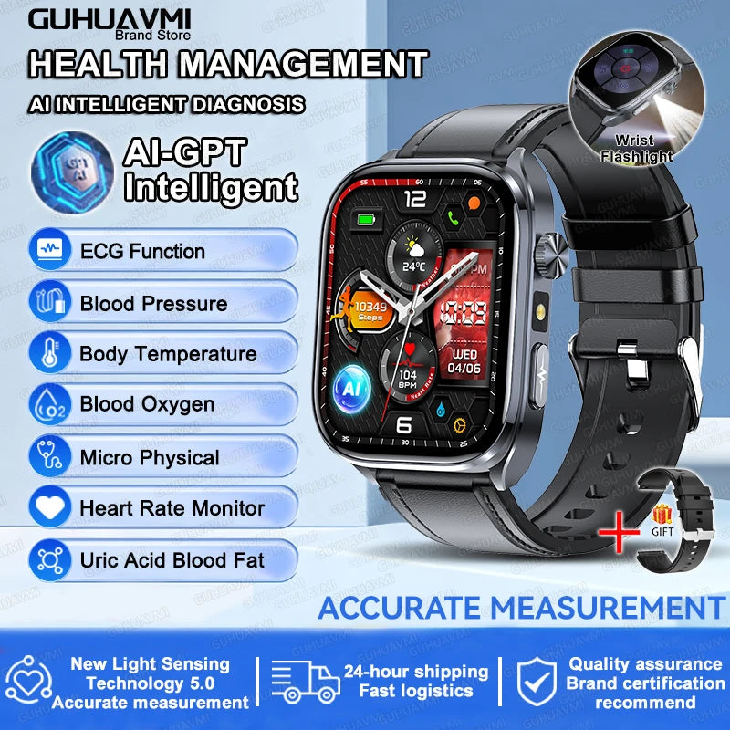Novo Smartwatch 2026 com ECG Preciso, Análise de Saúde Cardíaca, Análise de Sangue, Lipídios no Sangue, Pressão Arterial e Chamada Bluetooth para Homens
