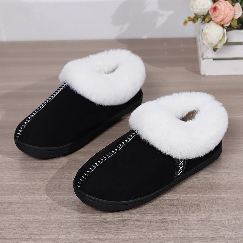 Inverno quente interior flurry chinelos feminino camurça do falso dedo do pé fechado casal chinelos mulher conforto sola macia casa slides mujer