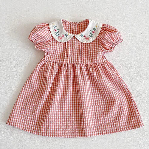 2025 novo verão crianças vestido 2-6 anos crianças vestidos de princesa manga voadora algodão bordado bebê menina vestido de festa irmã roupas
