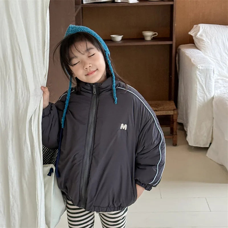 2024 inverno novas crianças manga longa quente carta casaco mais veludo grosso meninos para baixo jaquetas do bebê meninas acolchoado jaqueta crianças roupas