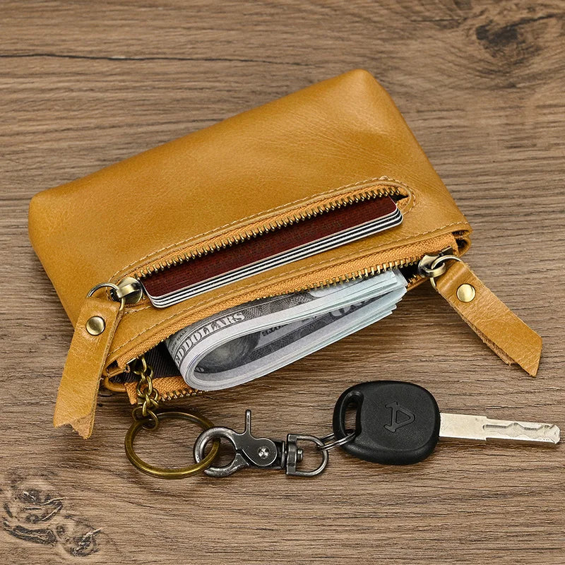 Luufan couro genuíno zíper moeda cartão bolsa de couro real rfid titular do cartão embreagem carteiras slots para homens mulheres mini bolsa fina