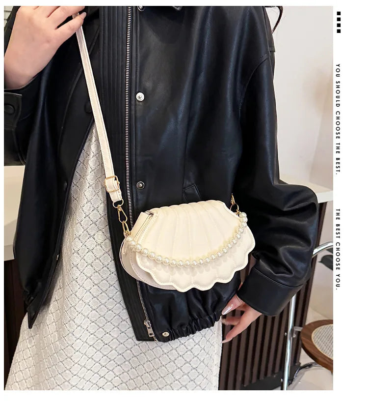 Francês pérola corrente bolsa feminina concha moda bolsa de ombro couro do plutônio bolsa embreagem novidade sólido chique hobo saco pequena mochila