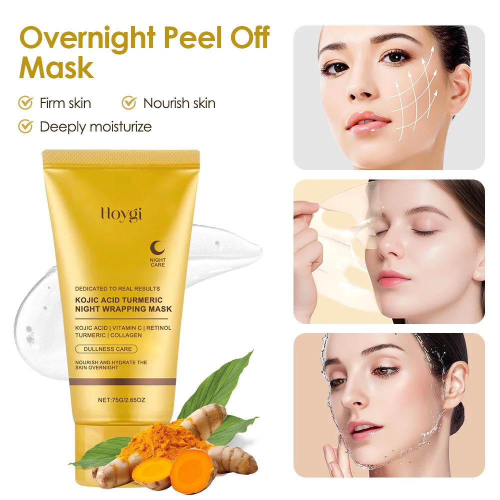 75g ácido kójico cúrcuma envoltório noturno peel off máscara nutre colágeno hidrolizado brilhante firmeza da pele cuidados com a pele