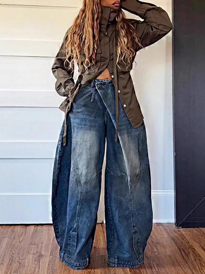 Calças de brim calças de perna larga mulheres vintage denims calças soltas estiramento meados de cintura lavado angustiado até o chão 2025 streetwear
