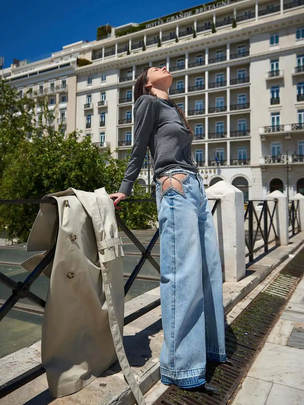 Calça Jeans Feminina Y2K Chic com Estrelas e Diamantes, Cintura Baixa, Recortes Laterais, Perna Larga Solta, Estilo Hip-Hop Streetwear Retrô Elegante