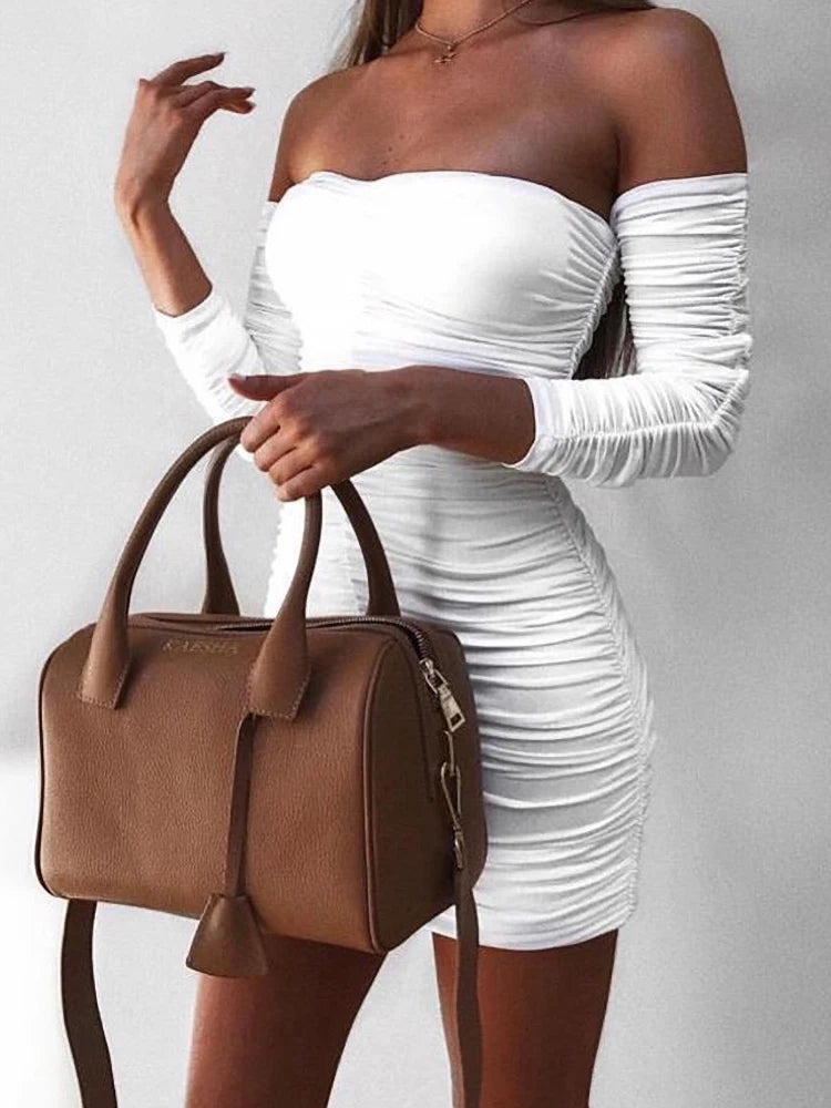 Articat feminino outono inverno bandage vestido feminino 2022 sexy fora do ombro manga longa magro elástico bodycon vestidos de festa
