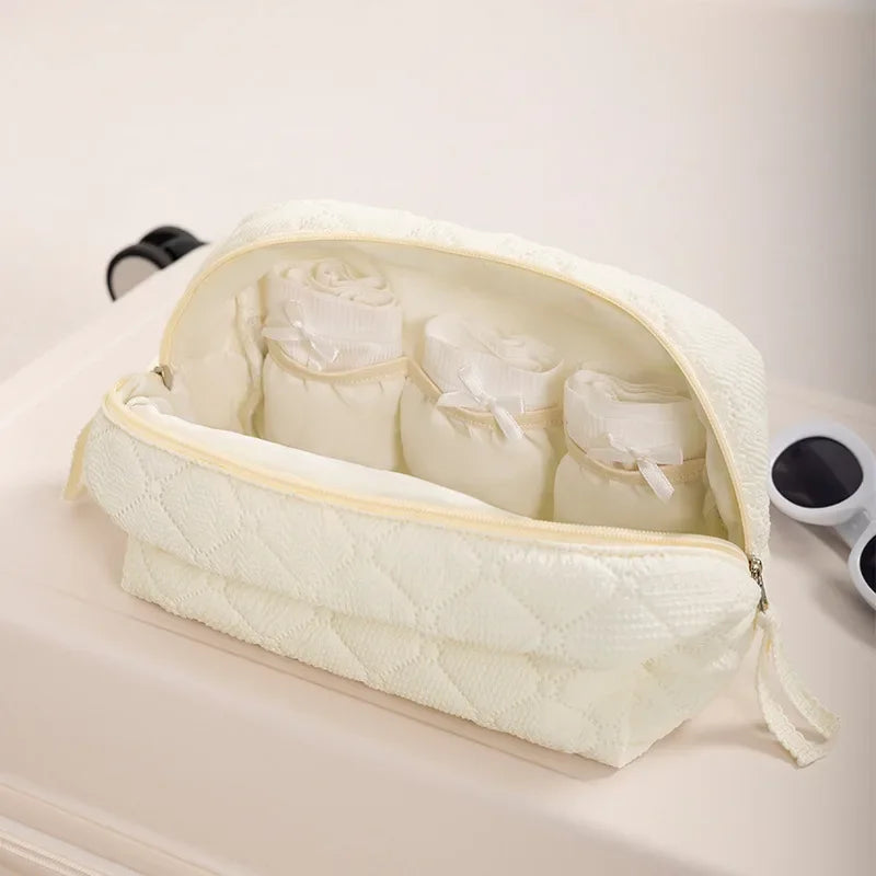 Conjunto de bolsa de maquiagem acolchoada bolsa de maquiagem feminina grande floral sacos de maquiagem bonito algodão bolsa cosmética viagem saco de armazenamento de produtos de higiene pessoal