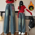 Meninas adolescentes jeans com lã outono inverno moda casual crianças perna larga calças jeans isoladas escola crianças denim