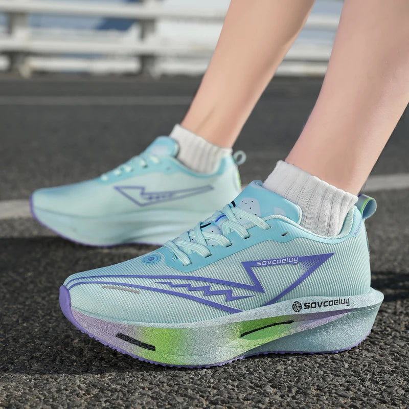 Tênis de Corrida com Placa de Carbono Especial para Maratona, Respirável e Leve, Confortável para Mulheres, Sneakers Antiderrapantes