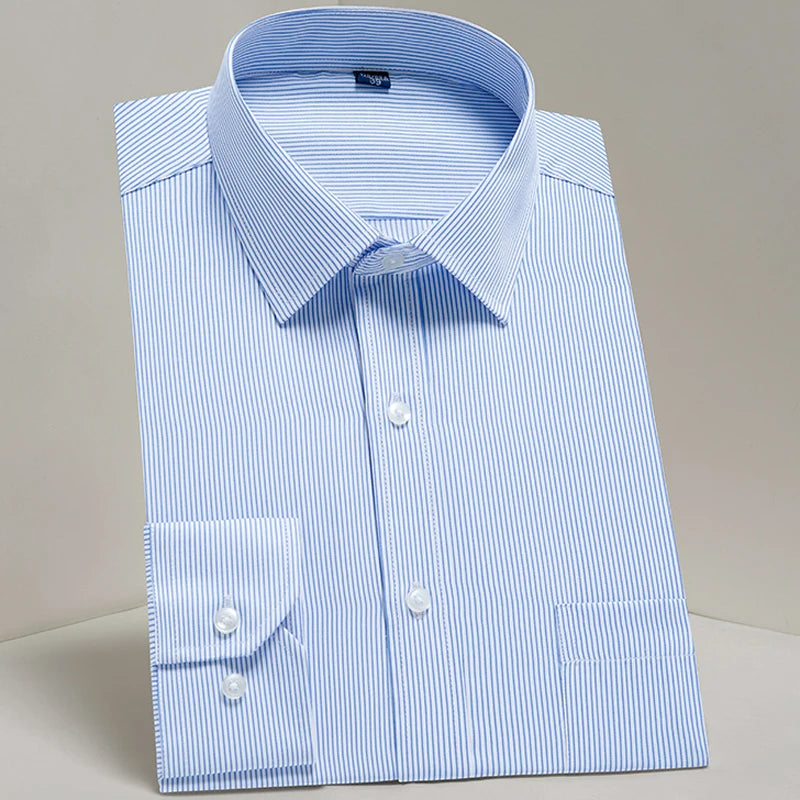 Camisas sociais masculinas clássicas de manga comprida, ajuste padrão, formal, negócios, social, simples, design básico, branco, trabalho, escritório, camisa casual