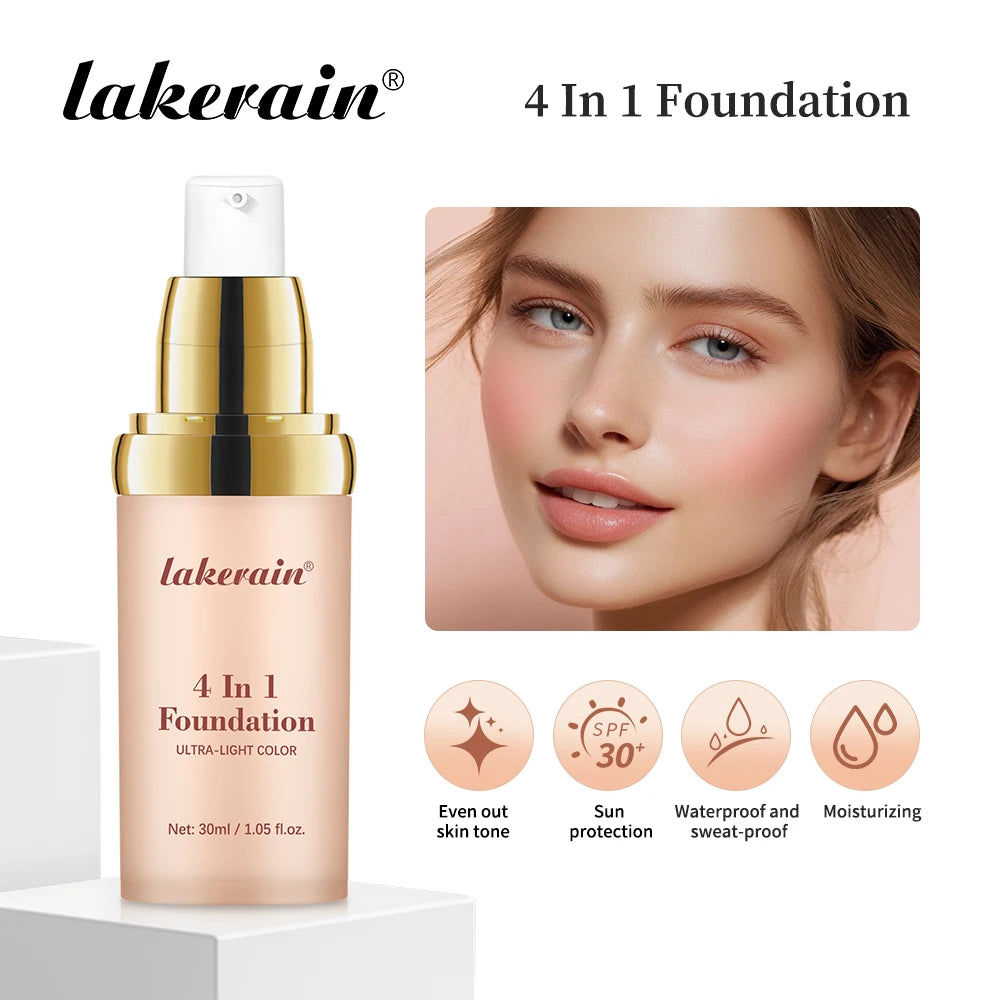 4 em 1 fundação de longa duração hidratante corretivo à prova dwaterproof água mesmo tom de pele spf 30 líquido hidratante corretivo de cobertura completa
