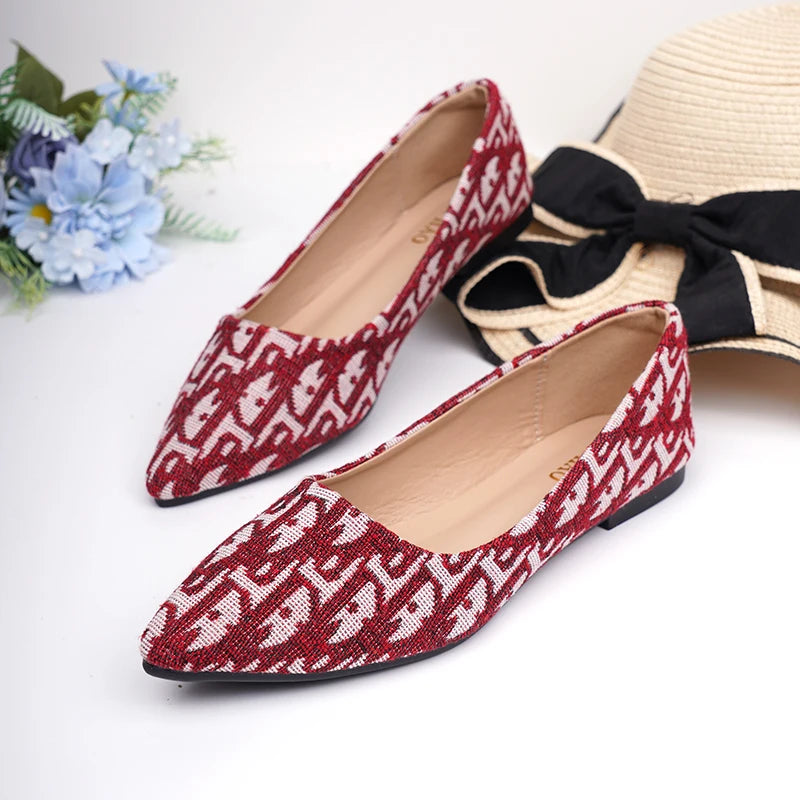 Designer de luxo sapatos baixos de pano para senhoras, toe slip-ons redondos para pé largo 44-32 2023, mocassins pretos, mocassins de balé, recém-chegados