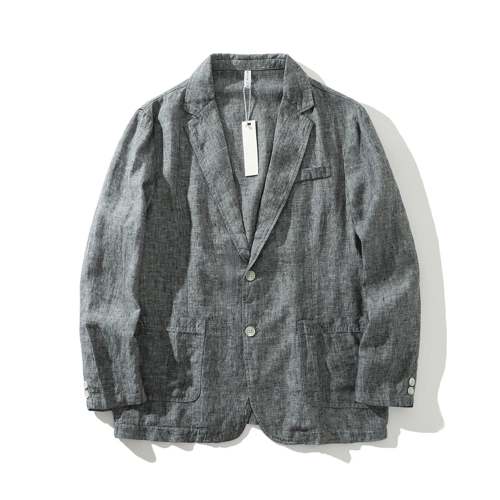 Blazer de Linho Puro - Blazer Masculino Elegante para Eventos ao Ar Livre, Casual, de Alta Qualidade, Tendência para Negócios, Casamentos, Estilo Fino de Cor Pura para Cavalheiros