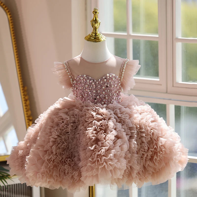 Meninas aniversário princesa inchado vestido crianças desempenho de noite formal festa trajes vestido de baile para crianças piano eid