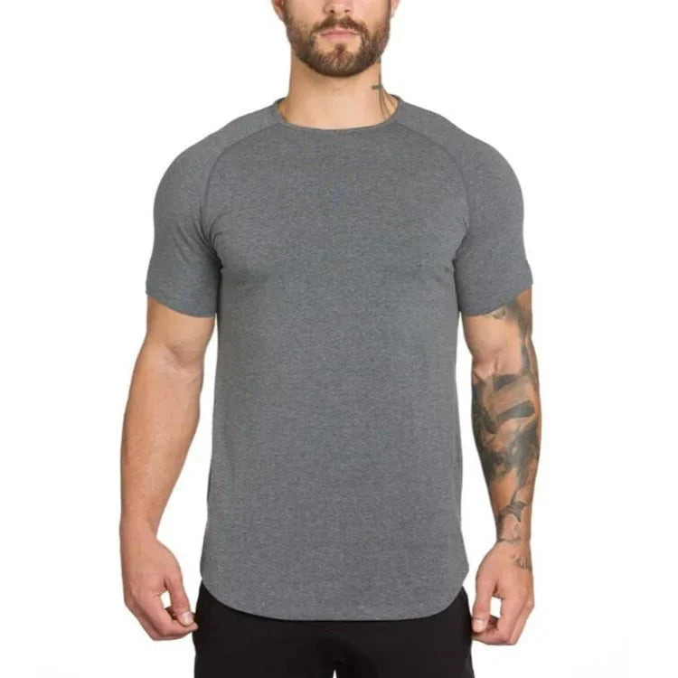 Marca roupas de ginástica fitness t camisa masculina moda estender hip hop verão manga curta camiseta algodão musculação muscular tshirt homem
