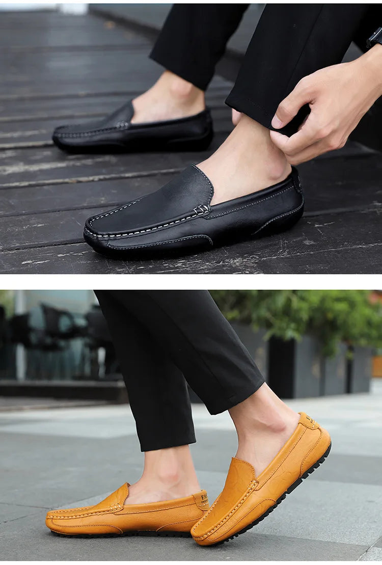 Sapatos de couro masculino luxo na moda casual deslizamento em mocassins formais mocassins italiano preto masculino sapatos de condução tênis plus size