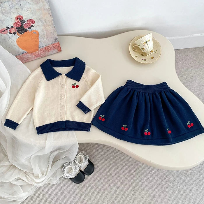 2025 novo outono 0-5yrs bebê meninas conjunto de roupas manga comprida malha cardigan casaco + saia curta crianças roupas de malha terno
