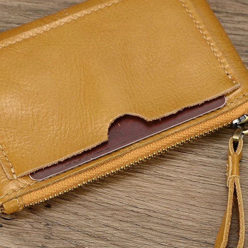 Luufan couro genuíno zíper moeda cartão bolsa de couro real rfid titular do cartão embreagem carteiras slots para homens mulheres mini bolsa fina