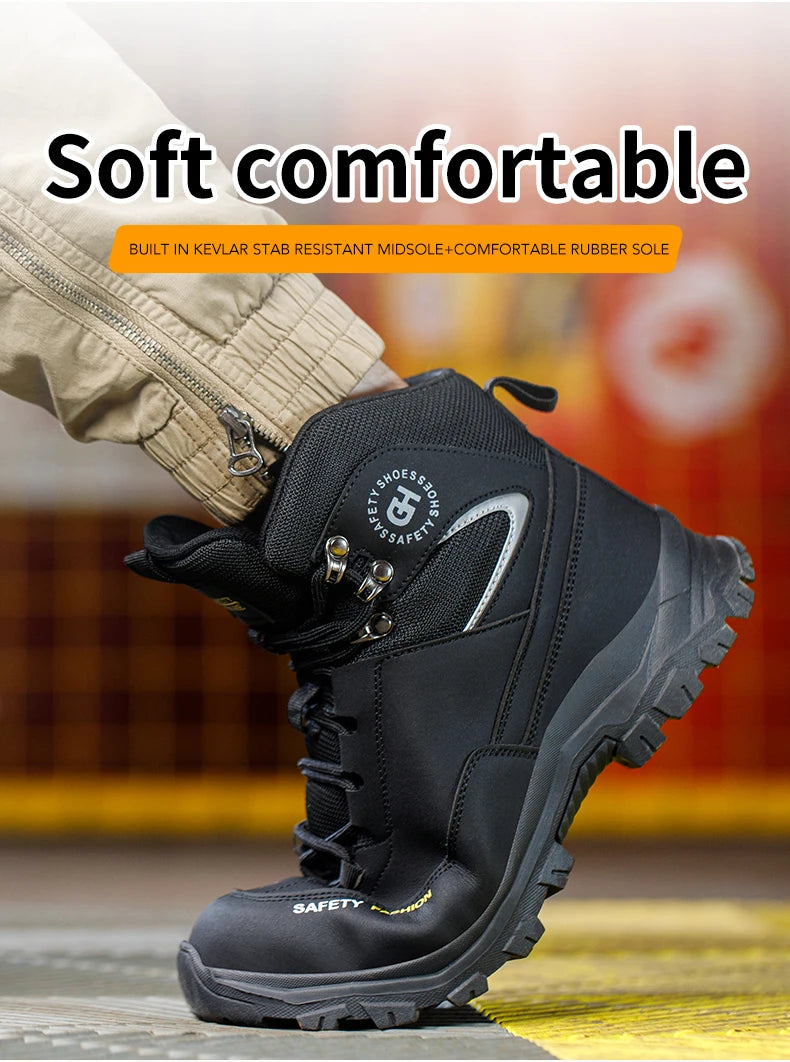 Moda novos sapatos de trabalho de segurança anti-esmagamento anti-punctura anti-odor homens usam sapatos antiderrapantes botão fivela sapatos de dedo do pé de aço à prova dwaterproof água