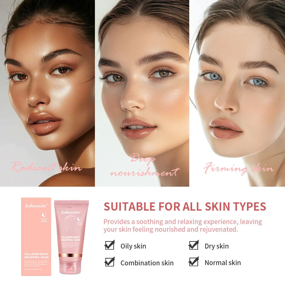 Máscara Facial Noturna de Colágeno Peel Off Hidratante, Reduz Linhas Finas e Ressecamento, Hidratação e Iluminação, Cuidados com a Pele Coreana