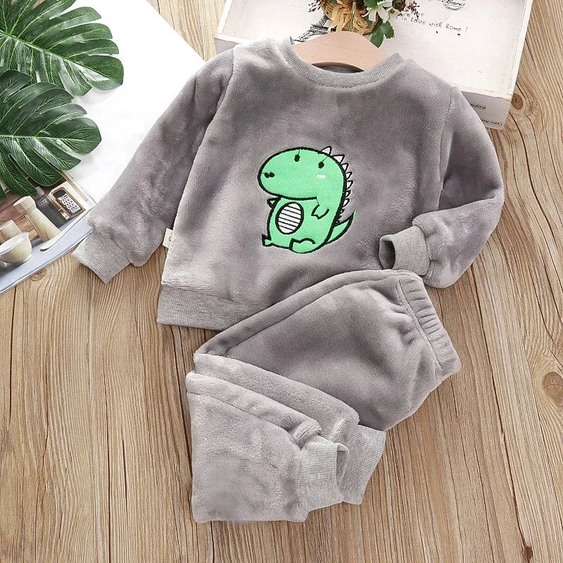 Conjuntos de pijamas super macios de veludo coral para crianças meninos meninas calças de mangas compridas preguiçosos conjuntos de pijamas sólidos