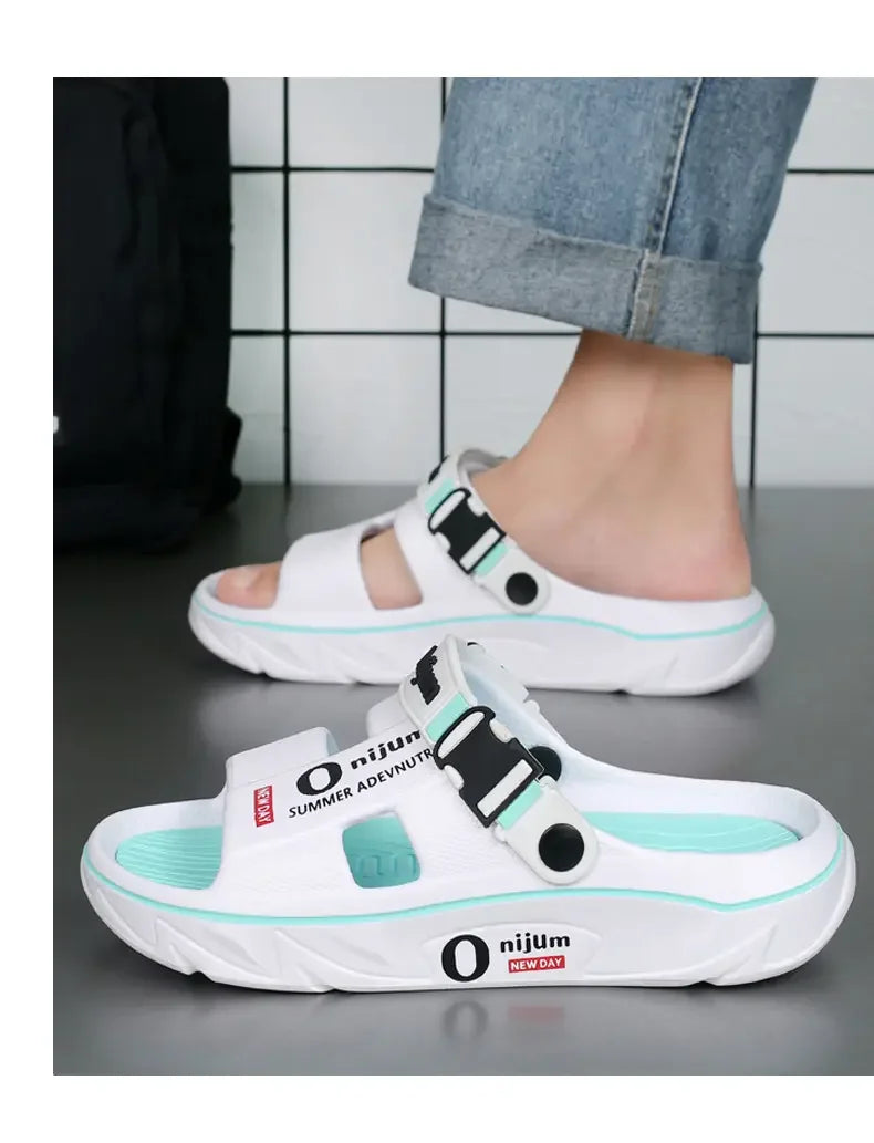 Chinelos de praia masculinos sandálias ao ar livre verão confortável sandálias de praia grosso macio tamancos masculino casual água sapatos de jardim